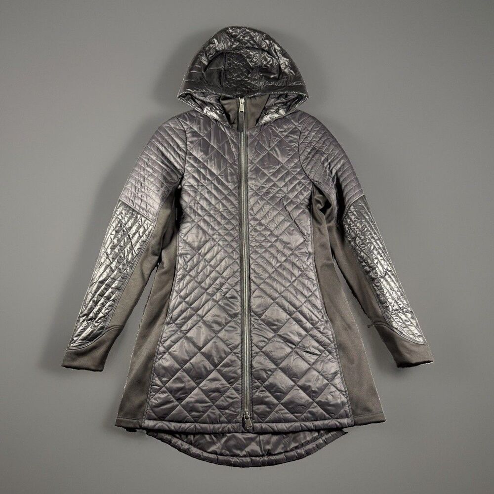 Athleta Bayview Hooded Coat Jacket Black Quilted Mixed Media Womens XS